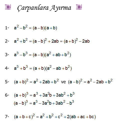 Çarpanlara Ayırma Formülü